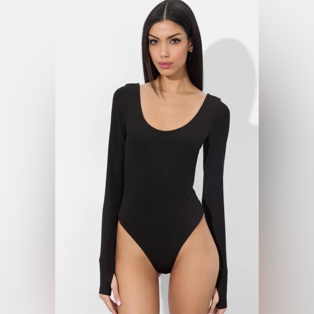 Alice + Olivia Olea Black Long Sleeve Bodysuit